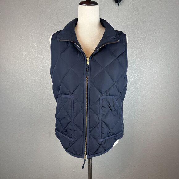 J. Crew Womens Excursion Quilted Down Puffer Vest Size M Navy Blue Pockets - Picture 5 of 8